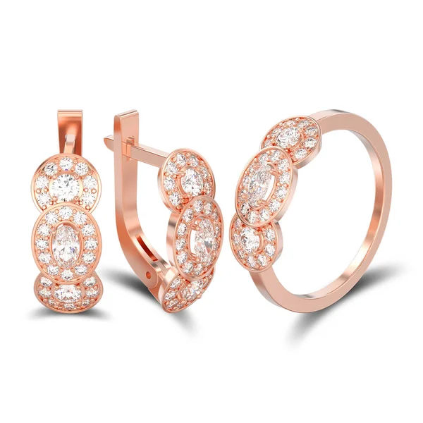 Ilustración 3D conjunto aislado de oro rosa oreja de diamante decorativo — Foto de Stock