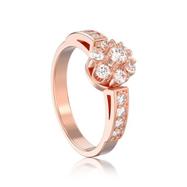 3D illüstrasyon izole gül altın dekoratif çiçek elmas rin