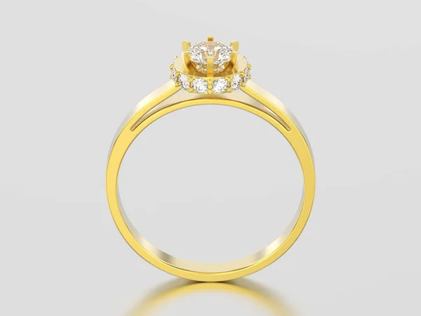 Ilustración 3D anillo de diamantes halo bisel pavimento de oro amarillo — Foto de Stock