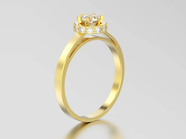 Illustrazione 3D oro giallo lunetta halo spianare anello di diamanti — Foto Stock
