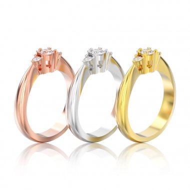 3D illüstrasyon izole üç gül, sarı ve beyaz altın ya da sı