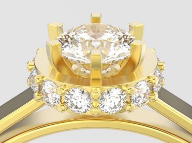 3D illüstrasyon kapatmak sarı altın halo çerçevesini döşemek elmas rin kadar