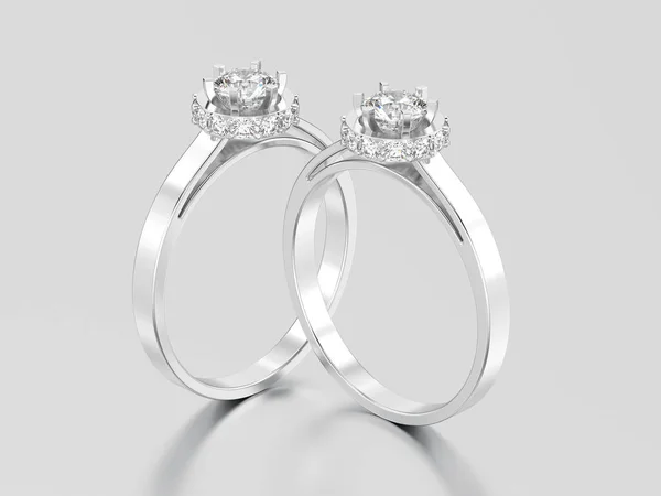 Illustrazione 3D due oro bianco o argento lunetta halo pavimentare diamante — Foto Stock
