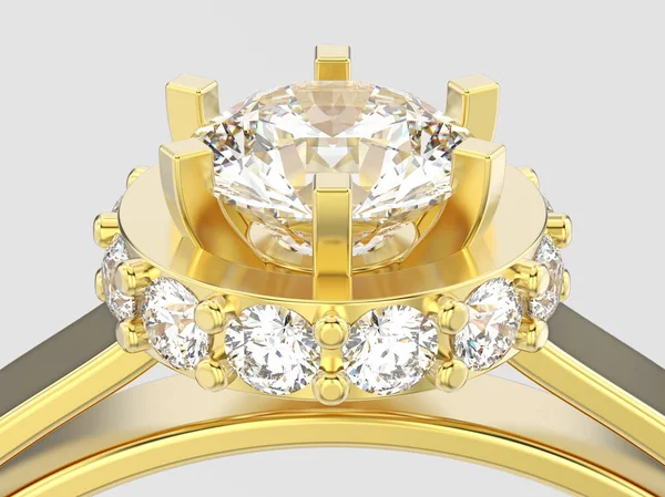 3D illüstrasyon kapatmak sarı altın halo çerçevesini döşemek elmas rin kadar