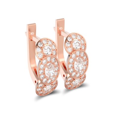 Gül altın üç taş solitaire elmas 3D illüstrasyon izole