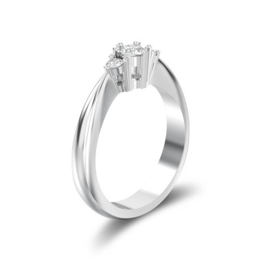 Beyaz altın veya gümüş üç taş diamon 3D illüstrasyon izole