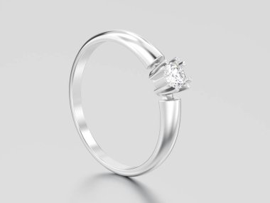 3D resimde beyaz altın veya gümüş nişan solitaire Çift Kişilik