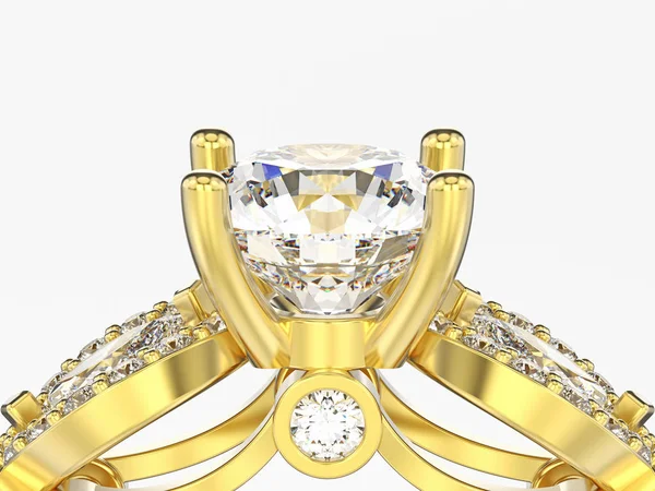 3D obrázek zblízka žlutého zlata dekorativní diamantový prsten — Stock fotografie