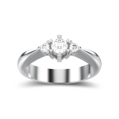 Beyaz altın veya gümüş üç taş diamon 3D illüstrasyon izole