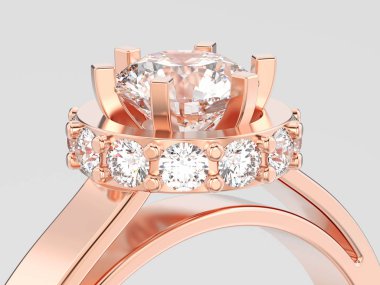 3D illüstrasyon kapatmak gül altın halo çerçevesini döşemek elmas yüzüğü 