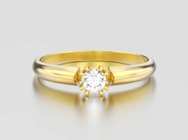 3D resimde sarı altın nişan solitaire çift sivri uç ba