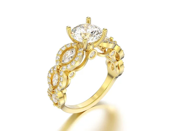 3D illustratie geel goud diamant decoratieve ring — Stockfoto