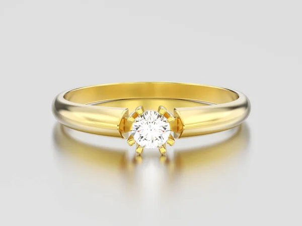 3D illustration yellow gold engagement solitaire double prong ba — Stock Photo, Image