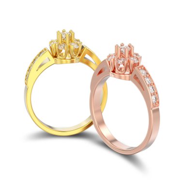 İki Gül ve sarı altın dekoratif flo 3D illüstrasyon izole