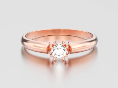 Çift Kişilik çatal güneşlenmek altın nişan solitaire 3D çizim yükseldi