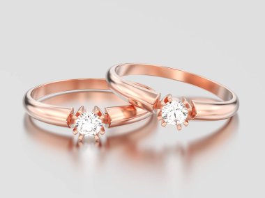 3D resimde iki gül altın nişan solitaire çift çatal 