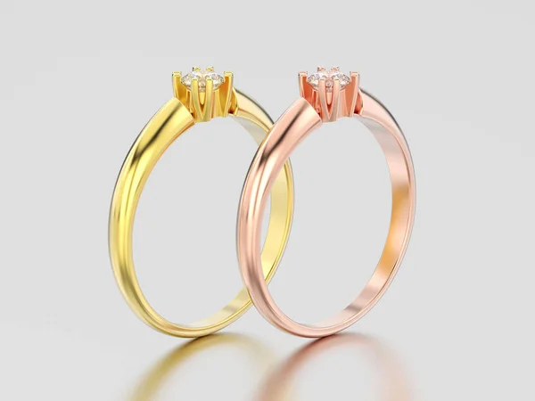 3D-Abbildung zwei Rosé- und Gelbgold-Engagement Solitär tun — Stockfoto