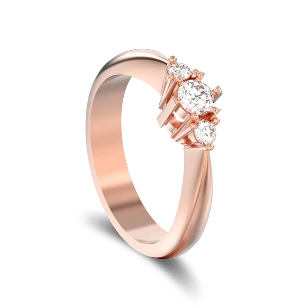 3D ilustracja na białym tle róży złoty pierścionek z brylantem kamień trzech z — Zdjęcie stockowe