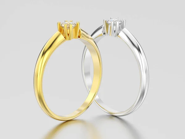 Ilustración 3D dos compromiso de oro amarillo y blanco o plata s —  Fotos de Stock