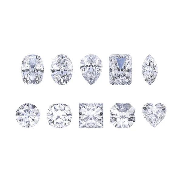 on farklı beyaz taşlar elmas 3D illüstrasyon izole