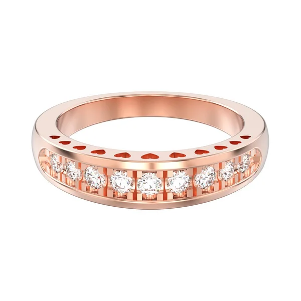Anillo de diamantes decorativo de oro rosa aislado con ilustración 3D — Foto de Stock