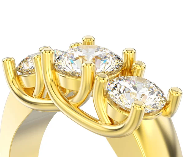 3d Illustration isoliert Nahaufnahme Gelbgold drei Stein Diamanten — Stockfoto