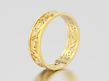 3D resimde sarı altın dekoratif oyulmasıyla alyans 