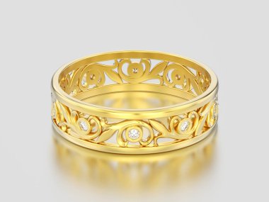 3D resimde sarı altın dekoratif oyulmasıyla alyans 