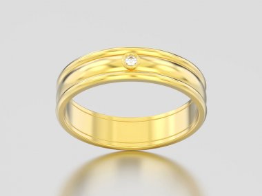 3D resimde sarı altın eşleşen çiftler düğün elmas rin