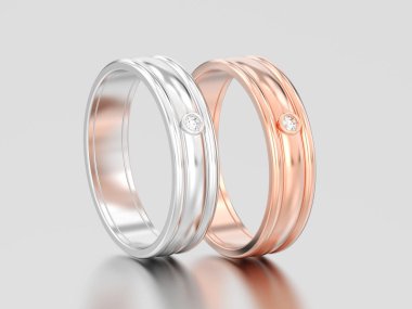 3D şekil iki gül ve beyaz altın veya gümüş eşleşen çifti