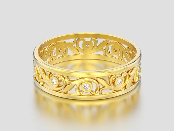 Ilustração 3D amarelo ouro decorativo casamento bandas esculpidas — Fotografia de Stock