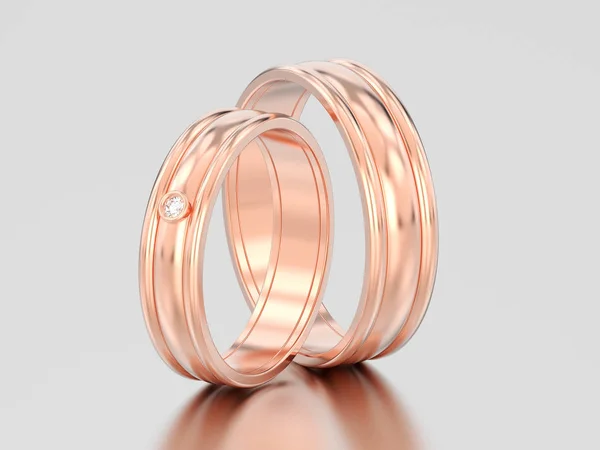 Ilustración 3D dos parejas de oro rosa que emparejan el diamante de boda r — Foto de Stock