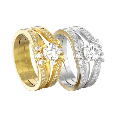 3D illüstrasyon izole iki sarı ve beyaz altın veya gümüş tw