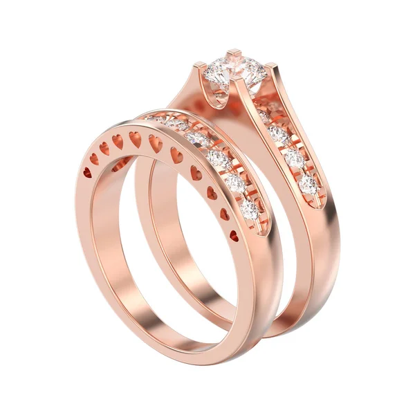 Ilustración 3D conjunto aislado de dos diamantes decorativos de oro rosa — Foto de Stock