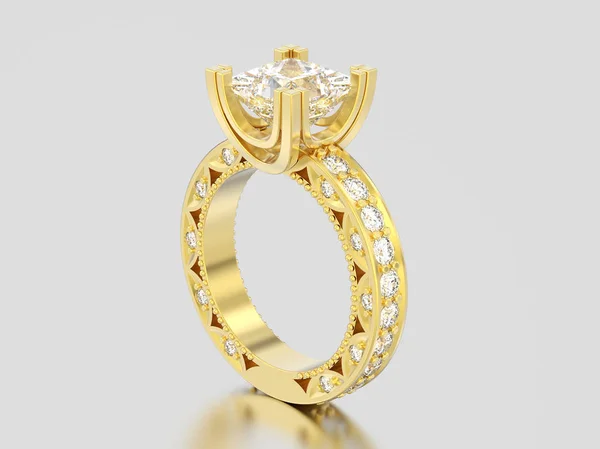 Ilustración 3D canal de oro amarillo princesa talla diamante engagem — Foto de Stock