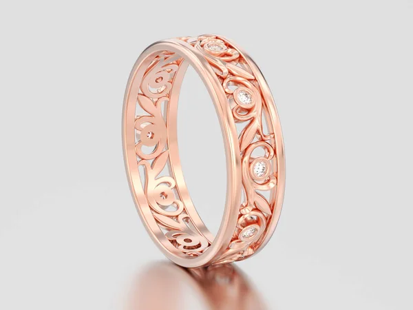 Ilustração 3D rosa ouro correspondência casais anel de diamante de casamento — Fotografia de Stock
