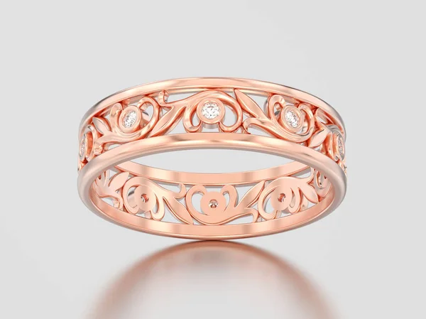 Ilustración 3D anillo de diamantes de boda de parejas a juego de oro rosa —  Fotos de Stock