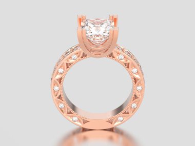 3D çizim gül altın kanal Prenses kesilmiş elmas engagemen