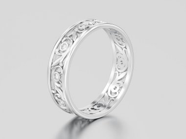 3D resimde beyaz altın veya gümüş eşleşen çiftler düğün di