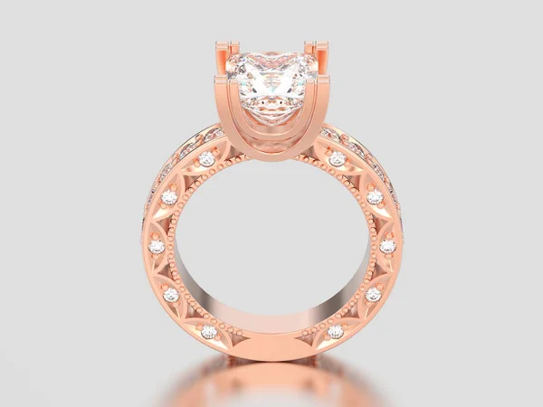 3D illustration rose gold channel princess cut diamond engagemen — Stock Photo, Image