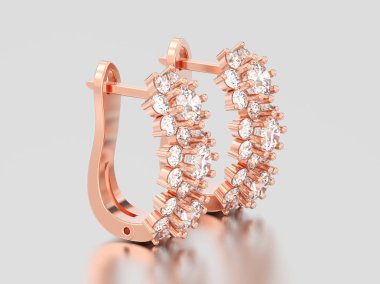 3D illüstrasyon izole gül altın pırlanta küpe ile dıştan takma 