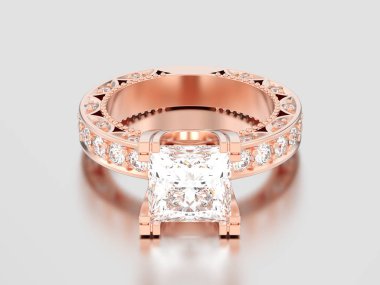 3D çizim gül altın kanal Prenses kesilmiş elmas engagemen