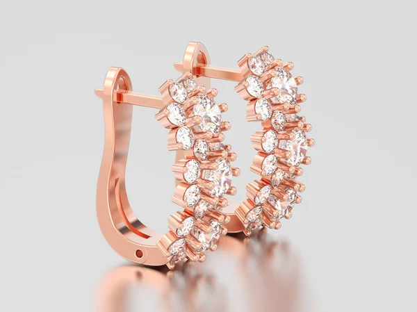 Ilustração 3D isolado ouro rosa brincos de diamante com dobradiça — Fotografia de Stock