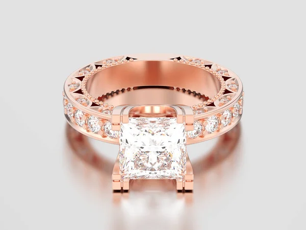 Illustrazione 3D rosa oro canale principessa taglio diamante engagemen — Foto Stock