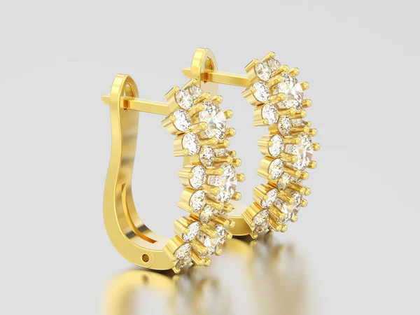 Ilustração 3D isolado ouro amarelo brincos de diamante com dobradiça — Fotografia de Stock