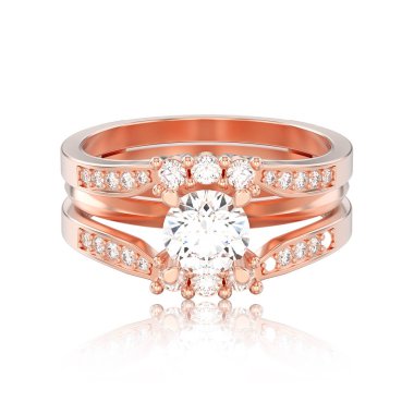 Gül altın iki shanks dekoratif elmas 3D illüstrasyon izole