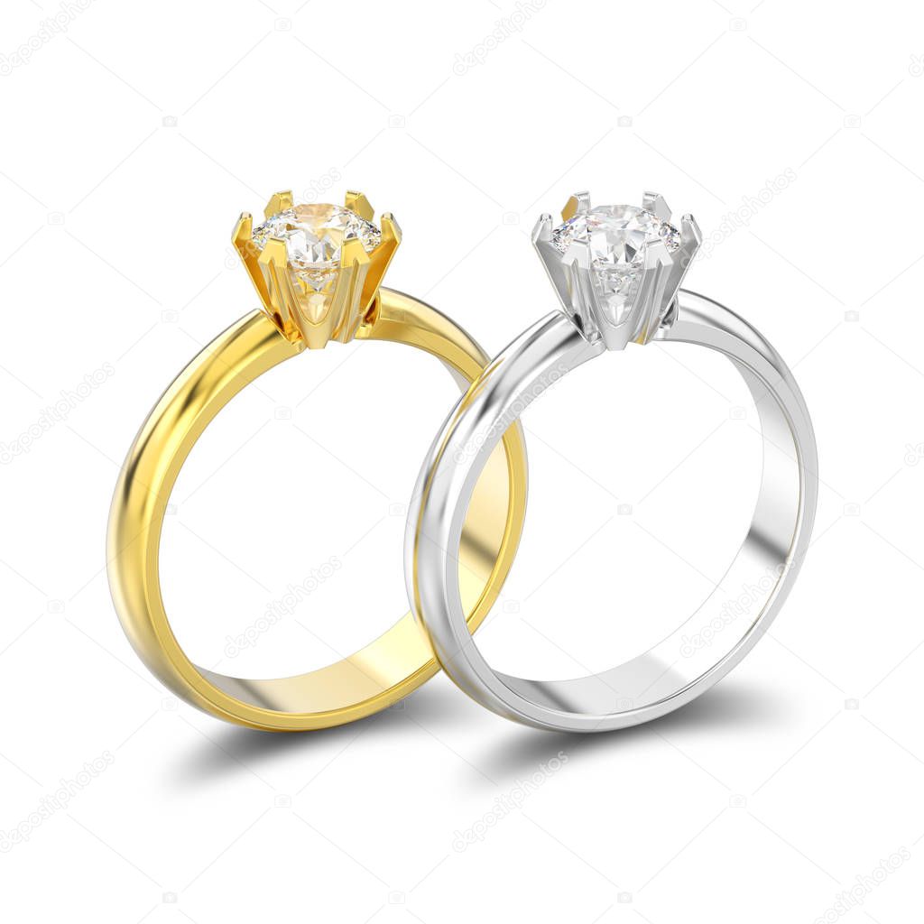 3D illustration two isolated yellow and white gold or silver tra