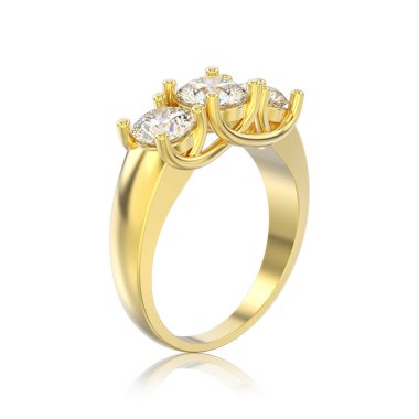 3D illüstrasyon izole sarı altın üç taş elmas yüzük wi