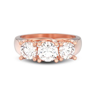 3d illüstrasyon izole altın üç taş elmas yüzük ile yükseldi