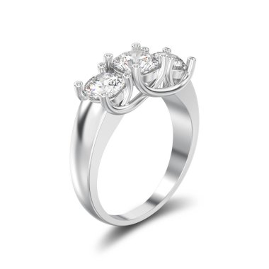 Beyaz altın veya gümüş üç taş diamon 3D illüstrasyon izole